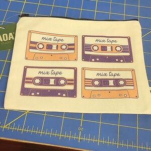 AOA Studio Cream Canvas Pouch 8' x 6.5' New Mixed Tapes 1980s NEW